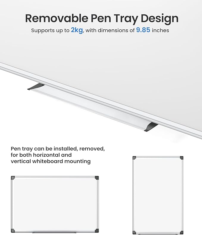 VUSIGN 3PCS Magnetic White Board Kit for Wall 36" x 24", 3 Dry Eraser & 6 Multicolor Markers & 12 Magnetic Pins, Sliver Reinforced Aluminum Frame for Home, School, Office