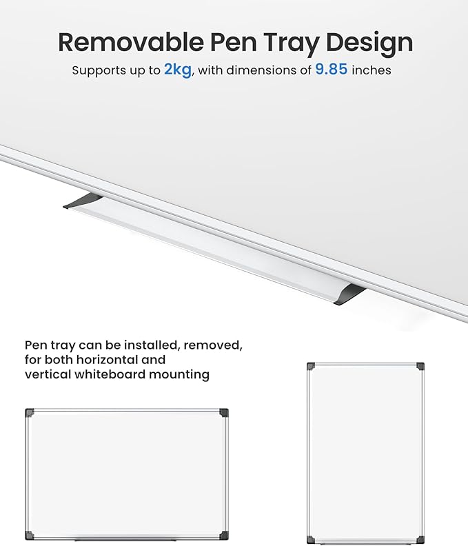 VUSIGN 6PCS Magnetic White Board Kit for Wall 36" x 24", 6 Dry Eraser & 12 Multicolor Markers & 24 Magnetic Pins, Sliver Reinforced Aluminum Frame for Home, School, Office