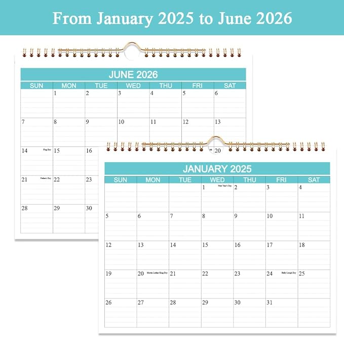 Calendar 2025-2026 - Wall Calendar Runs from Jan 2025 to Jun 2026-18 Monthly Calendar with Thick Paper for Planning and Organizing for Home or Office, Calender Planner, 8.5 x 11 In 2025 26 Calendars