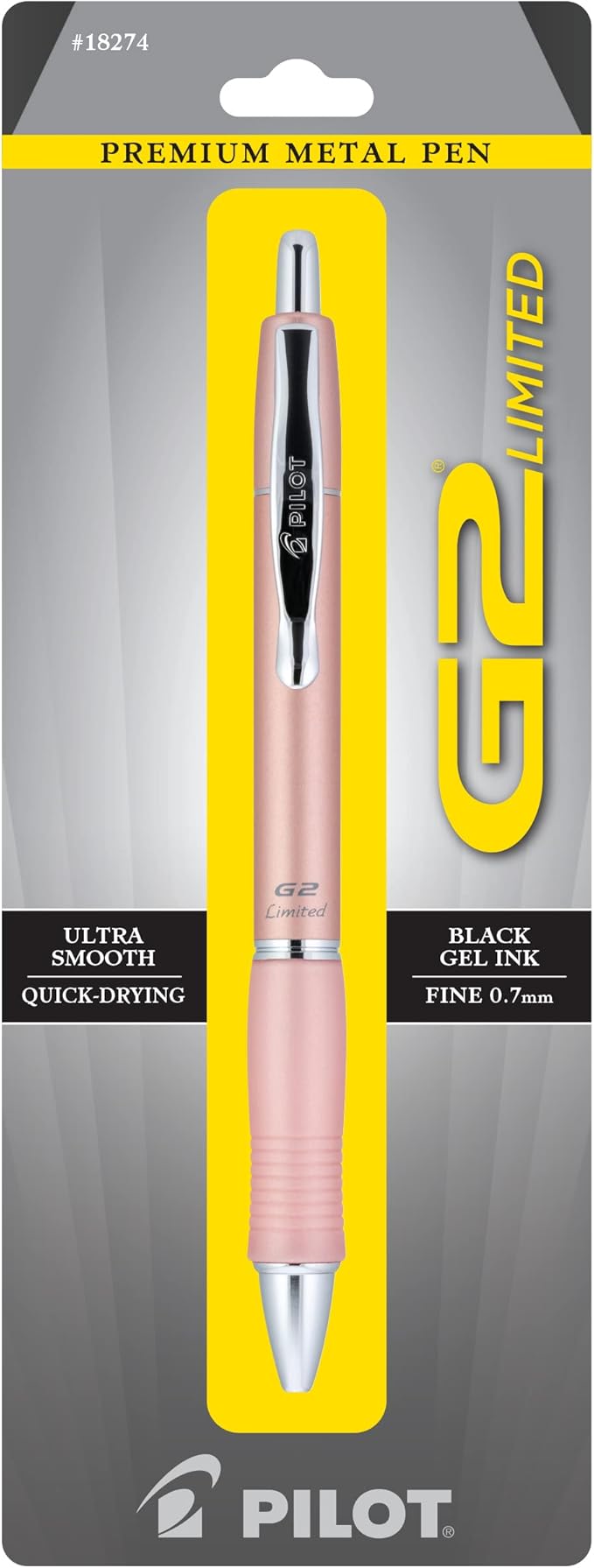 Pilot, G2 Limited Premium Gel Roller Pen, Fine Point 0.7 mm, Rose Gold Barrel, Black Ink