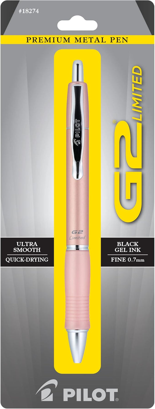 Pilot, G2 Limited Premium Gel Roller Pen, Fine Point 0.7 mm, Rose Gold Barrel, Black Ink