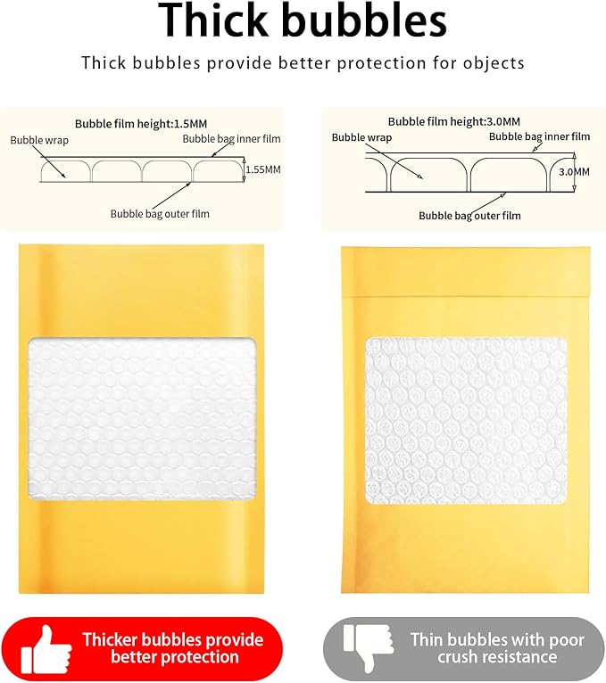 Dasen Kraft Bubble Mailers 3.5x5 Inch 100 Pcs,Small Self-Sealing Waterproof Cushioned Mail Shipping Bags,Yellow Padded Envelopes #0000