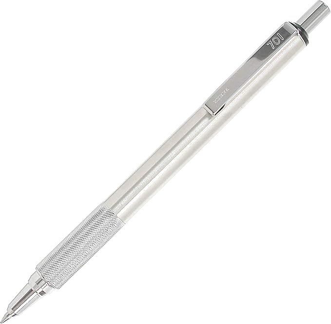 Zebra F-701 Metal Pen - Ballpoint Fine Point Stainless Steel - 0.8mm - Black Ink - Retractable Zebra Pens with 2 Black Ink Refills