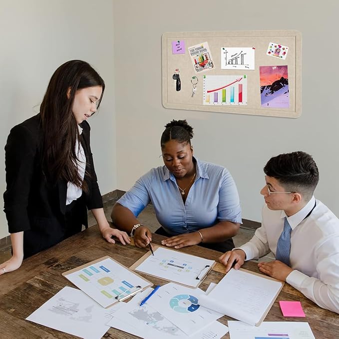 Vuzvuv Linen-Brown 28"x16" Large Cork Board with 50 Push Pins & Sticky Notes, Self-Adhesive Bulletin Board No Damage for Wall, Felt Pin Board for Paste Notes, Photos, Schedules Offices Home