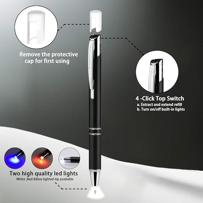 Penyeah Pen with Light, Pen Light Flashlight, Lighted Tip Pen Light for Nurses, LED Lighted Pen for Writing in The Dark 2pack - White