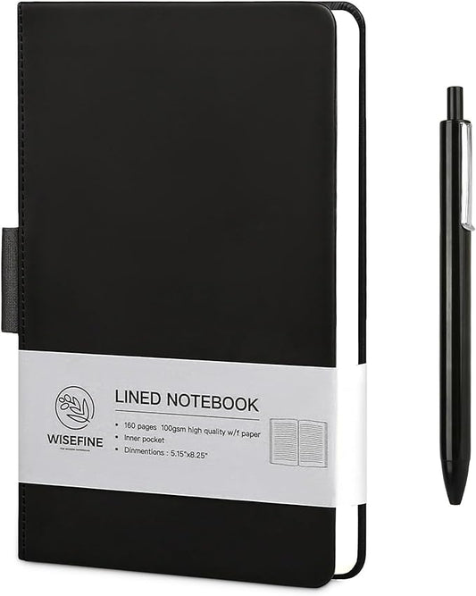 Hardcover Executive Notebooks, 160 Pages Line Ruled Classic Notebook Journal, Leather Notebooks with Pen for Bussiness College Writing Black