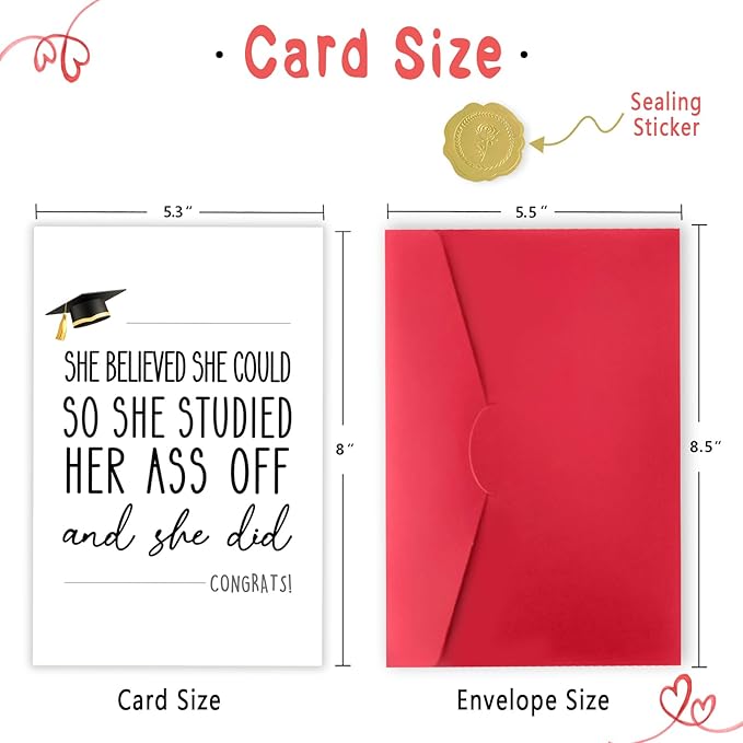 Funny Graduation Card for Her, Unique College Graduation Card for Daughter Granddaughter Niece, Sweet Congrats Graduation Card for Bestie Sister Friend, She Did It Card