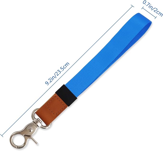 Adjustable Hand Wrist Lanyard with Fixed Buckle, Unisex Short Keychain, Durable Wristlet Strap for Car Keys Accessories Wallet USB (Blue Silver)