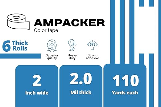 Heavy Duty Packaging Color Tape for Shipping,Packing and Moving 2" Wide x 2.0 Mil Thick -110 Yrd Roll -Acrylic Adhesive Tape for Box Sealing. (6 Rolls, White, 2" Wide x 110 yds).