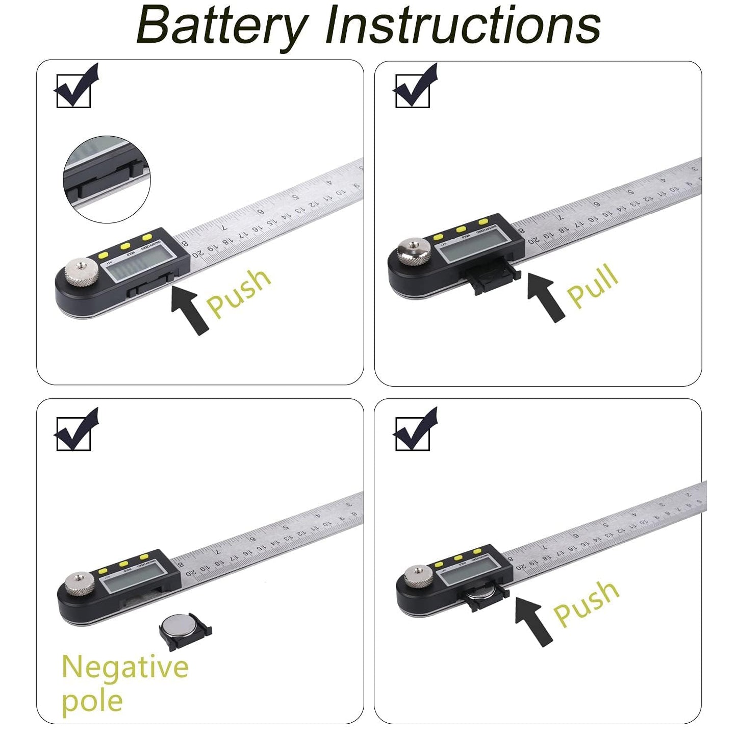 Delgada 8 inch/200mm Digital Angle Finder Ruler - Stainless Steel Protractor for Woodworking and Construction - Battery Included