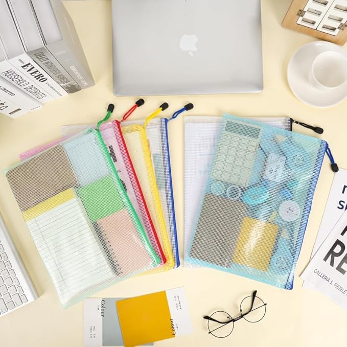 EOOUT 36pcs Mesh Zipper Pouch for Organizing, A4 Letter Size Zipper Storage Bags, Multicolor Plastic File Pouch Multipurpose for Classroom Organization Travel Storage Board Game Storage