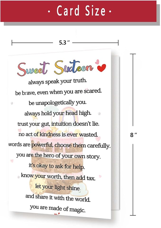 Sweet 16th Birthday Card Gifts for Women Men or Girl, Lovely 16 Year Old Greeting Card for Him Her, Happy Sixteen Birthday Gifts Idea for Son Daughter or Granddaughter Grandson