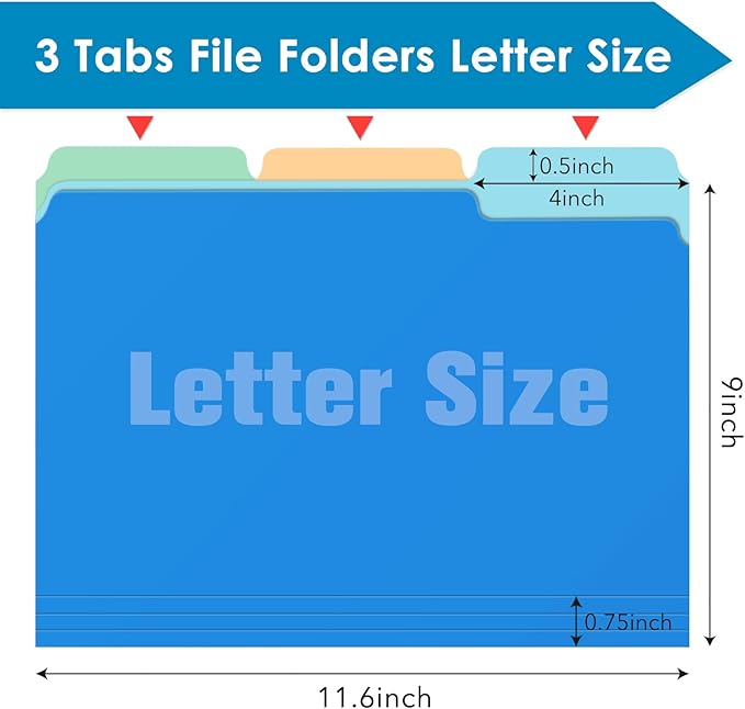 Two Tone Color File Folders 8.5 x 11 Inch, 1/3 Cut Tab File Folders Letter Size, Assorted Colors, Blue Red Green Yellow Orange Manila File Folders, School Business Office Folders for Document -15 Pack