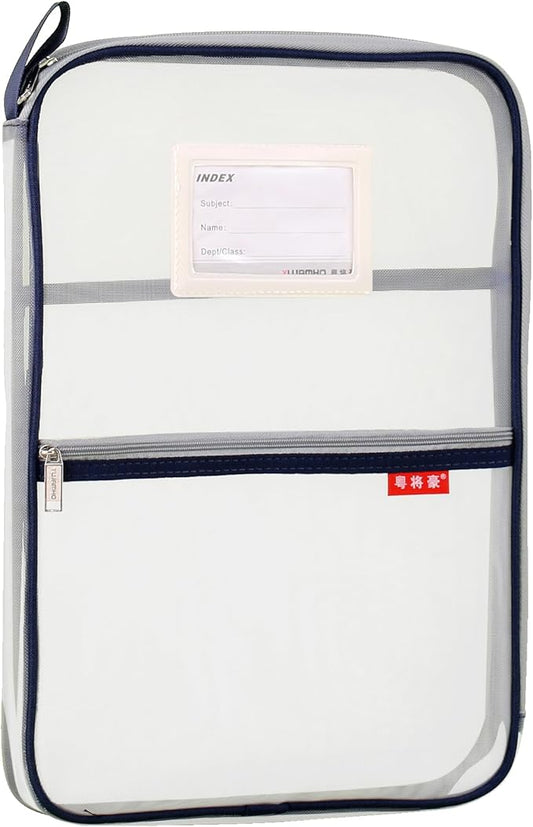 Pendancy Mesh Zipper Pouch 14.8x10.8 in Transparent Lightweight Nylon File Folders, A4 Size Multi-Layer Subject Document Organizer Accessories Storage Bag for Office and School Supplies(Dark Blue)