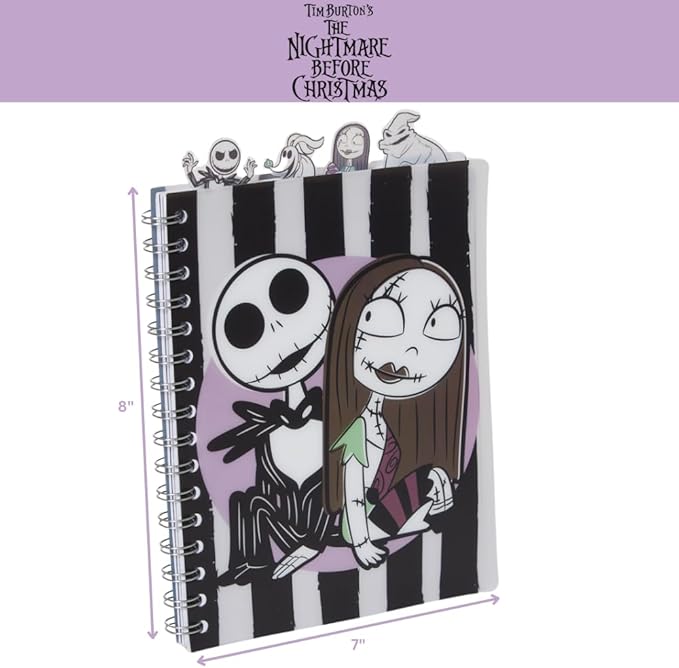 Innovative Designs Nightmare Before Christmas Tab Journal Notebook, Spiral Bound, 96 Lined Pages, 8 x 7 inches, Black/White