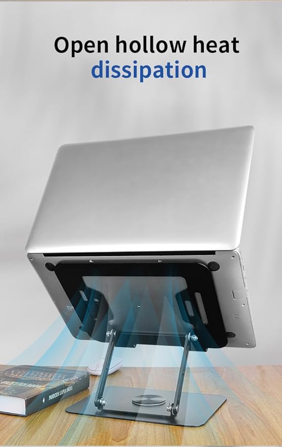 Adjustable Laptop Stand with 360 Rotating Base Portable Foldable Laptop Stand for Desk Carbon Steel Material Notebook Stand Compatible with MacBook Air Pro,and All Laptops(10-17.3‘’) -Black