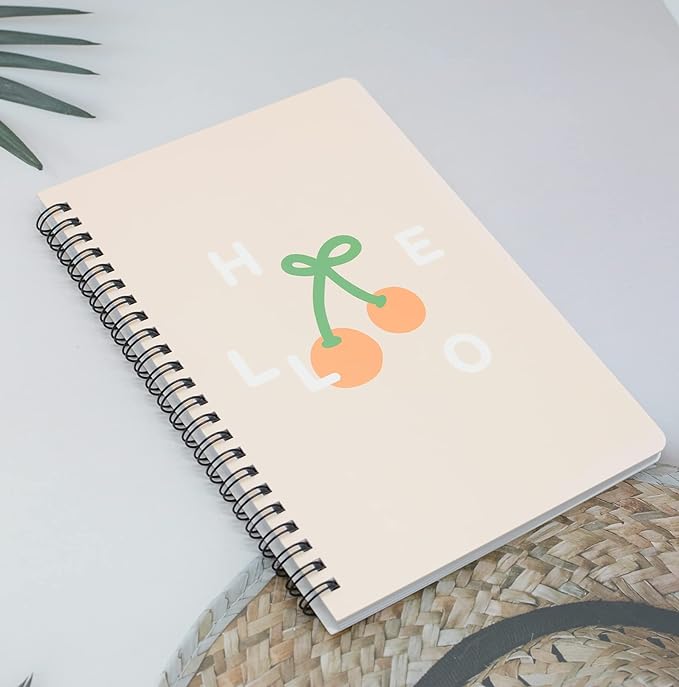 Yansanido Spiral Notebook, 4 Pcs A5 Cherry Design Hardcover 8mm Ruled 4 Color 80 Sheets -160 Pages Journals for Study and Notes (Cherry)