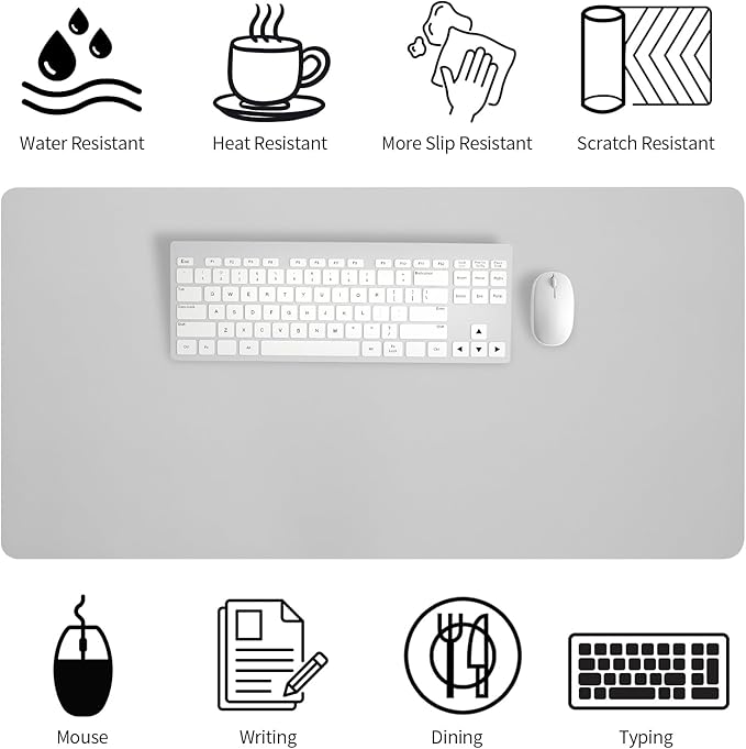 Bloss Large Desk Pad, 47.2" x 24" Desk Mat, Desk Pads on Top of Desks, Computer Mat Non-Slip, Desk Blotter Waterproof, Easy to Clean - Light Grey