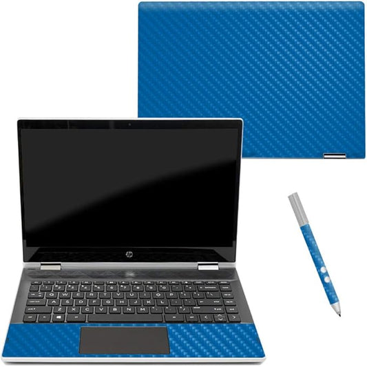 MightySkins Carbon Fiber Skin for HP Pavilion X360 14" (2018) - Solid Blue | Protective, Durable Textured Carbon Fiber Finish | Easy to Apply, Remove, and Change Styles | Made in The USA