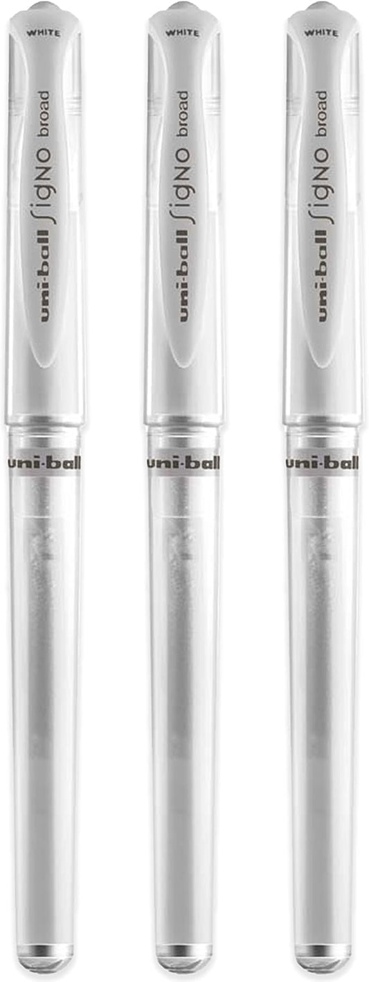 Uni-ball UM 153 Signo Broad Point Gel Pen - White - Pack of 3