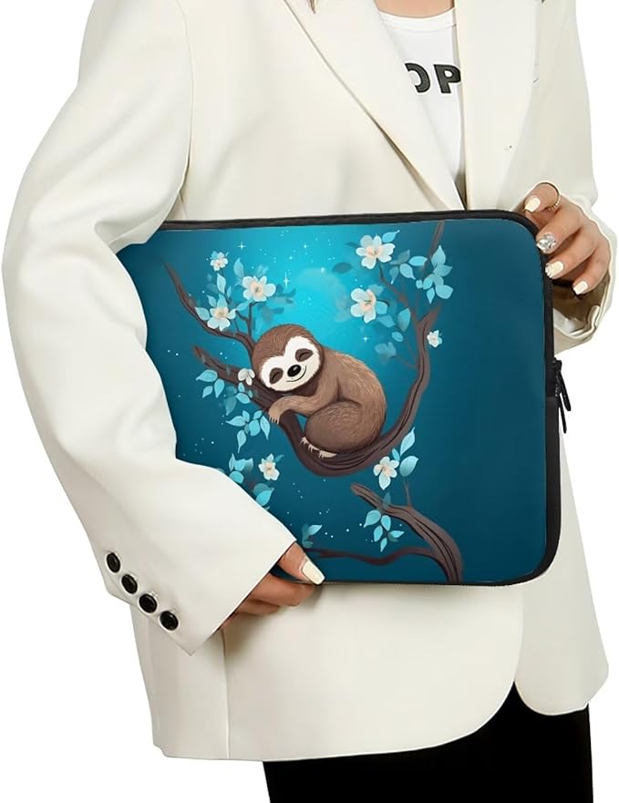 Cute Sloth Laptop Protective Sleeve for Women Men 12 inch Computer Sleeve Neoprene Lap Top Case Portable Computer Carrying Case Flower Briefcase Suitable for Travel School Office Pouch