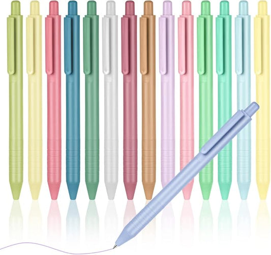AUAUY Colored Retractable Gel Pens, 15PCS Cute Retractable Quick Dry Gel Ink Pen, Cute Pens 0.5mm Medium Point Quick Drying for Writing Drawing Journaling Note Taking School Office Home