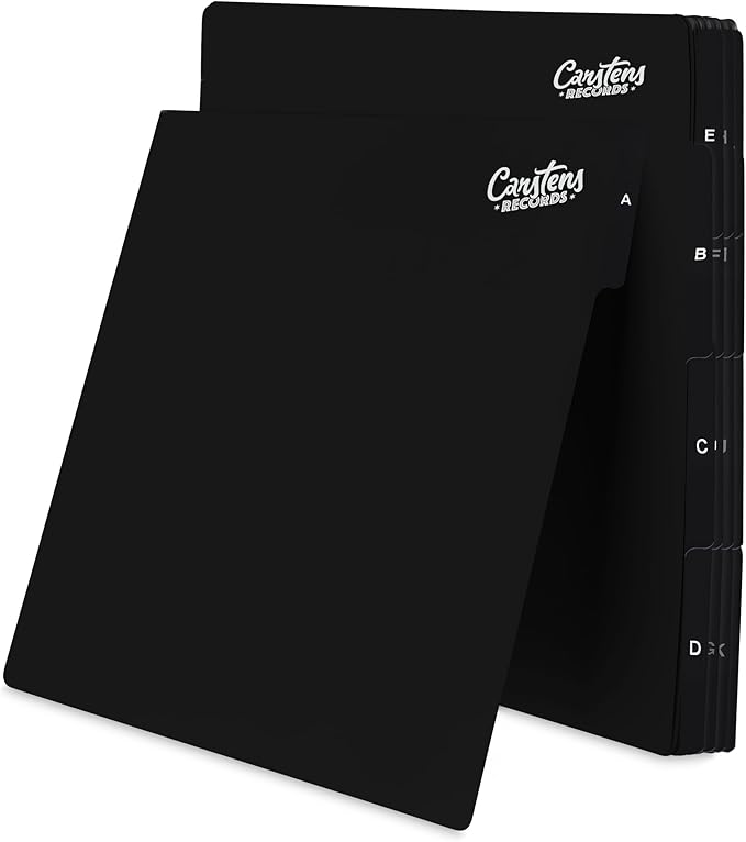 Carstens Heavy Duty Vinyl Record Dividers A-Z | 12" LP Organizer Tabs Pack of 26 | Black, Made in USA