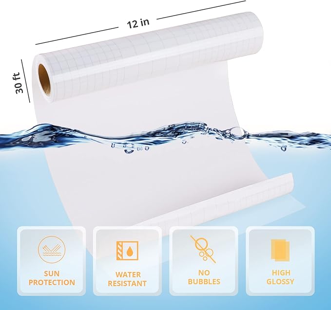 HTVRONT Clear Self-Adhesive Laminating Vinyl Roll-12"x30FT Non Thermal Laminating Film,No Machine Needed Clear Vinyl Laminate for Stickers