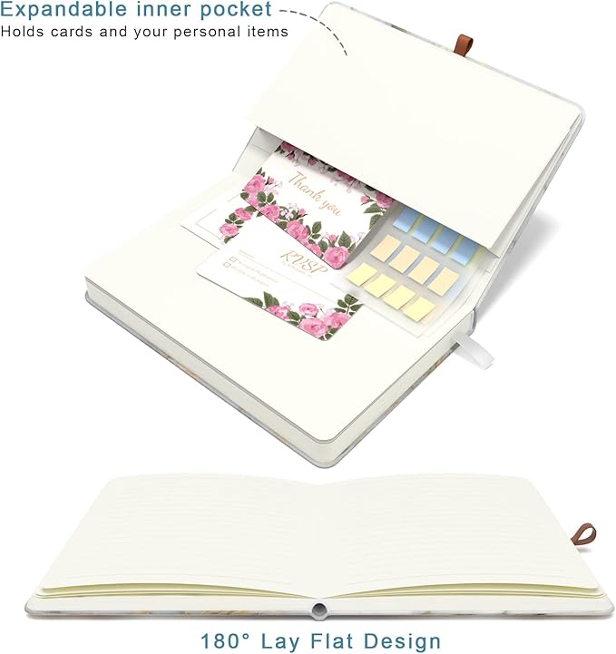 Small Notebook, Mini Pocket Journal A6 5.7" x 3.9", Leather Hardcover Journal with Pen Holder, 160 Thick Papers, Cute Lined Notebook Small Notepad for Women Writing Work Travel, White Marble