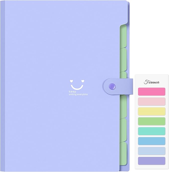 Forvencer Accordion File Organizer, Letter Size, 7 Pocket Expanding File Folder, Cute File Folder with Labels, Portable File Organizer for School Office Supplies, Folders for Documents, Purple