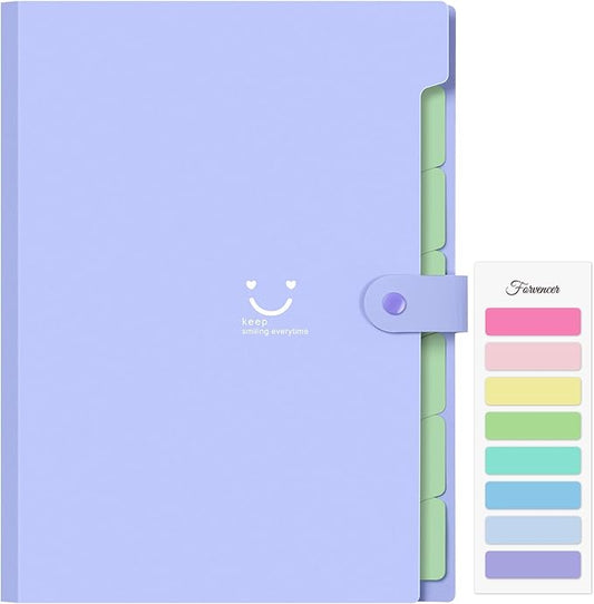 Forvencer Accordion File Organizer, Letter Size, 7 Pocket Expanding File Folder, Cute File Folder with Labels, Portable File Organizer for School Office Supplies, Folders for Documents, Purple