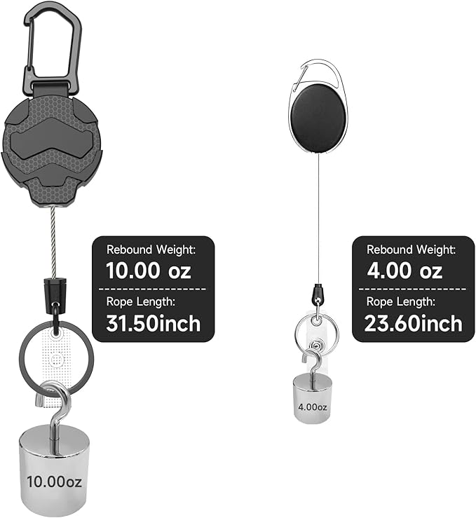 Retractable Keychain Badge Holder with Belt Clip, Heavy Duty Carabiner ID Badge Clip Reel, 32” Steel Retractable Cord, 10 oz Rebound，2pcs Black Keychain