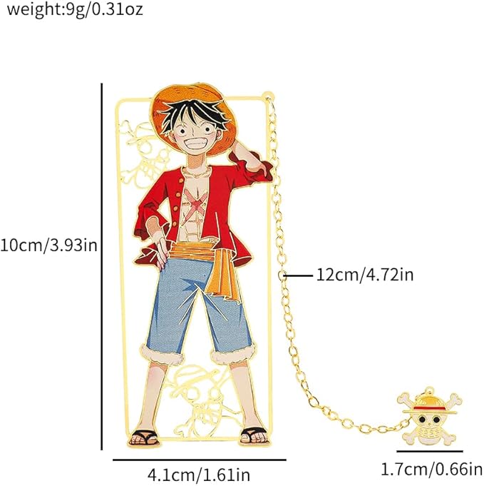 One Pieces Anime Luffy Shanks Uta Book Mark - Brass Metal Bookmark, Stationery School Supplies, Gift for Book Lover, Friends, Anime Fans Collection (Set-4)