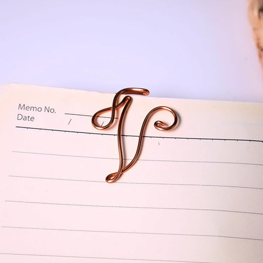 Personalized Initial Copper Bookmark, Set of 5, Handmade Copper Gift for Her, Him, Couple on Birthday, Wedding Anniversary, Alphabet Bookmark (V)