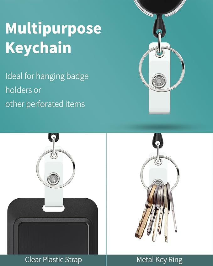 Uniclife 2 Pack Retractable Badge Reel for Badge Holder Heavy Duty Retractable Keychain Strong ABS Casing with Stainless Steel Spring Coil 24 Inch Nylon Rope Carabiner Clip and Key Ring