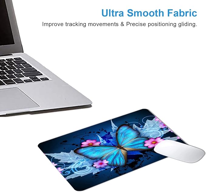 Blue Butterfly Mouse Pad Non-Slip Rubber Base Gaming MousePads for Computers Laptop Office,Cute Mouse Pads with Designs for Women,9.5"x7.9"x0.12"(240mm x 200mm x 3mm)