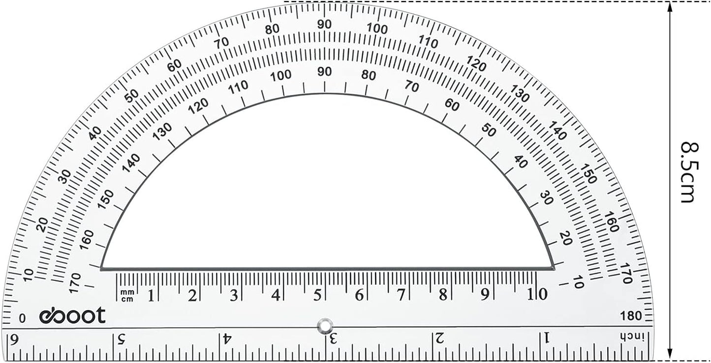 EBOOT 24 Pack Plastic Protractors Math Protractor 180 Degrees 6 Inch (Clear)