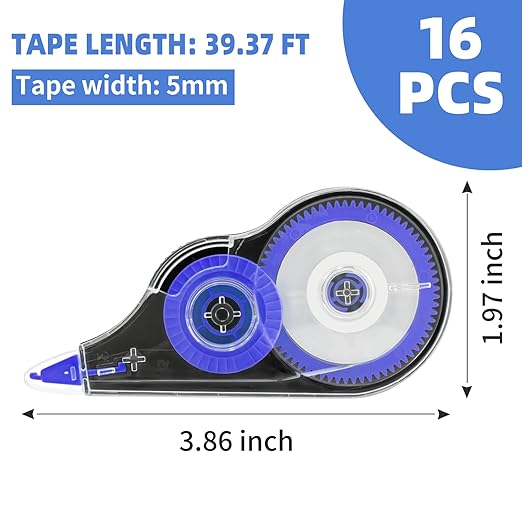 16 Pcs 39.4 Ft Colorful Correction Tape, Tear-Resistant White Correct Bulk, White Mistake Out for Instant Corrections, School, Office, Note Taking