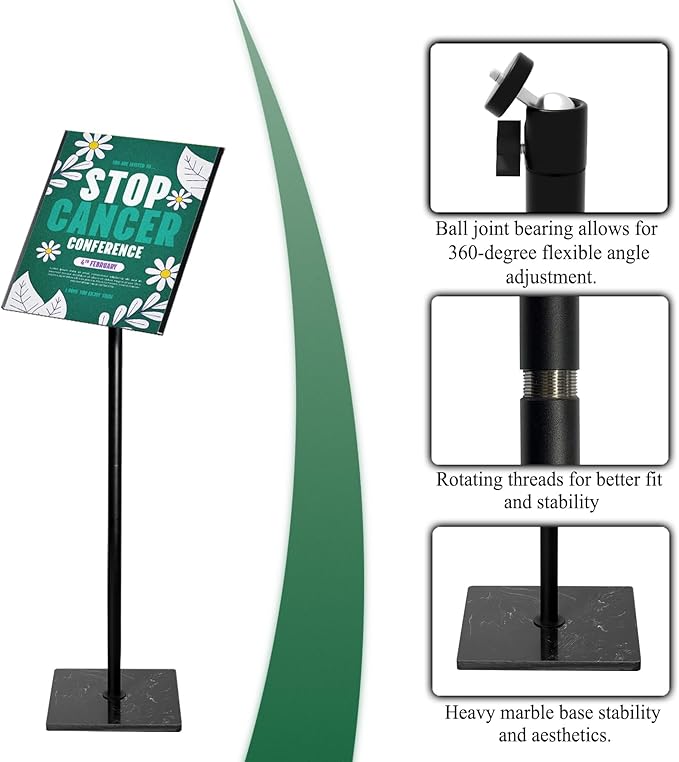 Adjustable Poster Sign Holder Stand 8.5x11 , Sign Holder Stand with Heavy Duty Marble Base, Reusable Sign Holder Vertical & Horizontal View Display for Indoor Outdoor Standing, 2 PACK (Square)