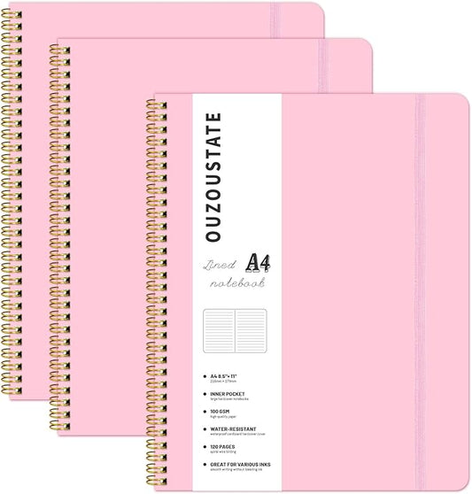 Spiral Notebook 8.5" x 11", A4 Lined Pink Hardcover College Ruled Notebook for Work, 120 Pages 100GSM Large Thick Spiral Writing Journal for Women & Men