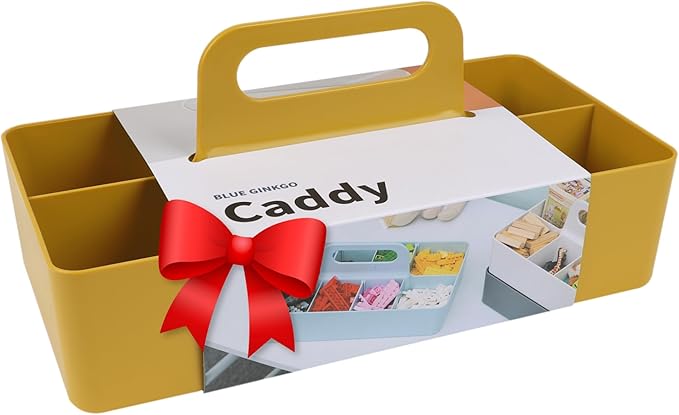 BLUE GINKGO Stackable Organizer Caddy – Korean-Made Portable Tote for Bathroom, Office, Crafts, or School Supplies (Long Rectangle, Yellow)