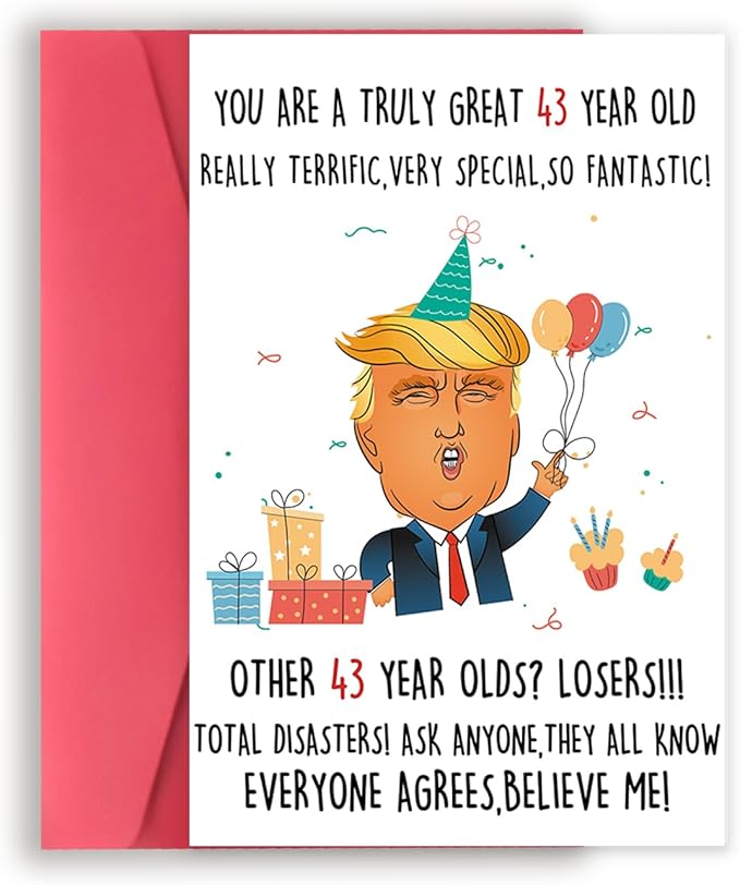 Funny Trump 43rd Birthday Card for Women Men, Happy 43 Year Old Birthday Gift for Husband Wife, Unique 43 Birthday Decorations Ideas for Him Her