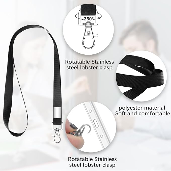 7 PCS Black Lanyards for ID Badges, Keys, Cruise Ship Cards, Keychain, Soft Nylon Neck Lanyard with Clip, Badge Lanyard for Teacher, Kids, Men, Women