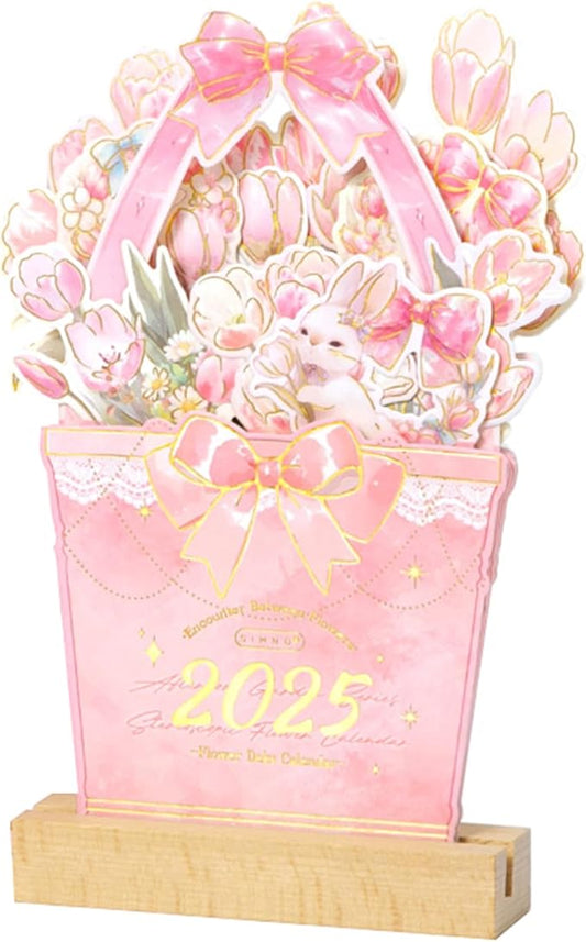 2025 Creative Desk Calendar Unique Flower Basket Shape Office Home Decor Calendar 8.5" x 6" - Tulip