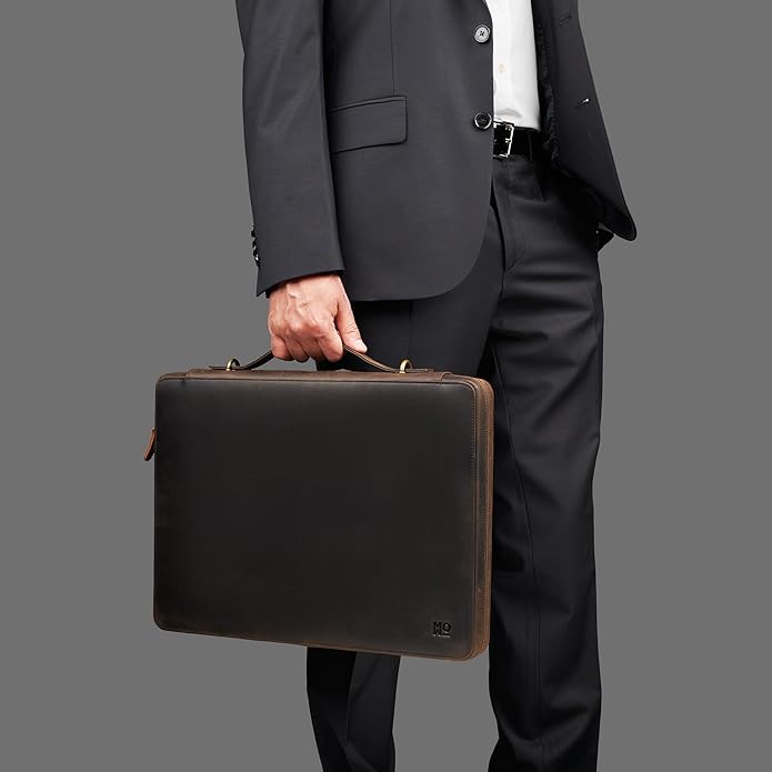Awesometik Leather Organizer,Mac Bag Genuine Full Grain Leather,Crazy Horse Leather Portfolio Bag,Bag with Multiple Slots