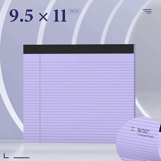 2 Pads Note Pads 11" x 9.5" Legal Pads College Ruled Notepad Micro Perforated Writing Pads Purple Lined Paper 80GSM College Ruled Paper Pad of Paper 30 Sheets Notebook for School, To-Do Lists, Office