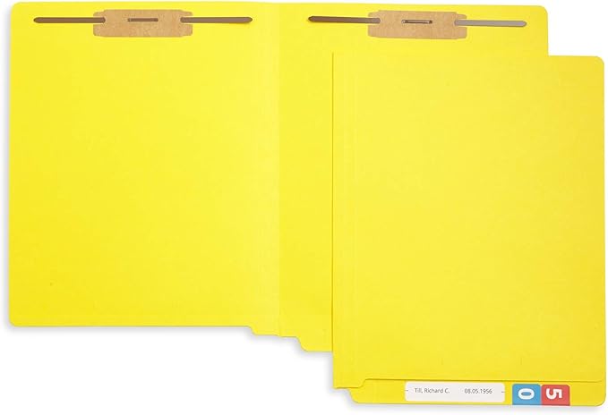 50 Yellow End Tab Fastener File Folders - Reinforced Straight Cut Tab - Durable 2 Prongs Designed to Organize Standard Medical Files, Receipts, Office Reports, and More - Letter Size, Yellow, 50 Pack