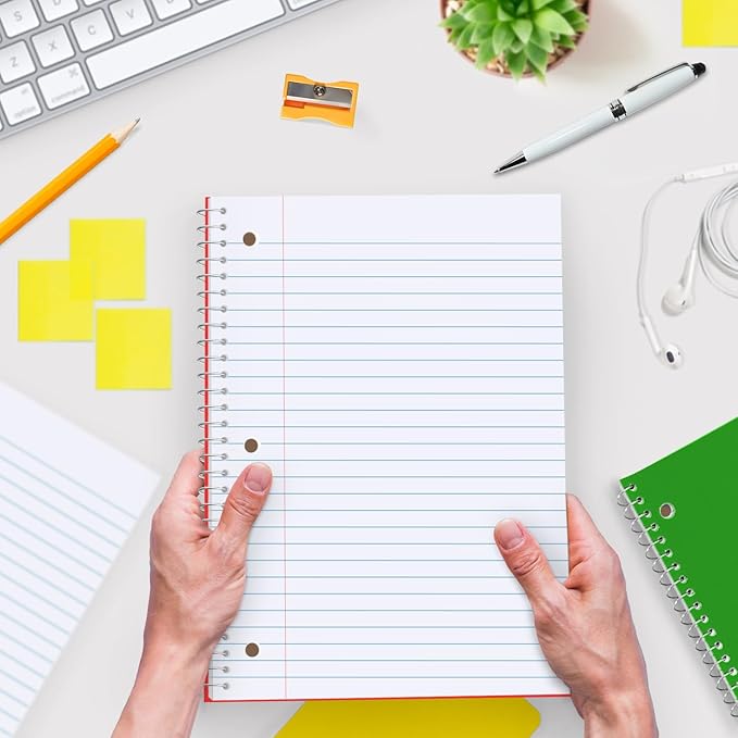 5 Subject Notebook Wide Ruled, 6 Pack, 300 Pages (150 Sheets), 8 x 10-1/2", 5 Subject Spiral Notebook with Dividers, Thick Paper Fights Ink Bleed, 3 Hole Punched, Spiral Notebooks for School