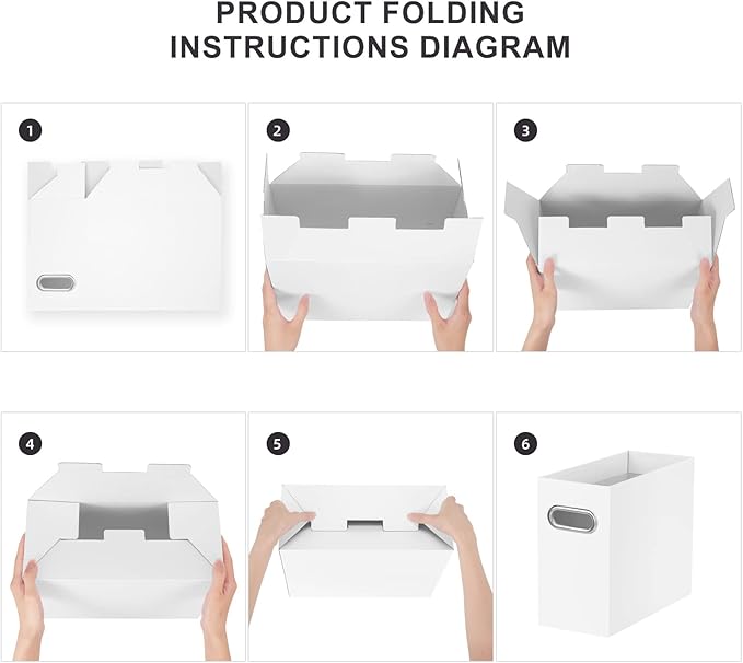 Oterri File Organizer, Small Storage Box, Cardboard File Folder Organizer, Collapsible File Box, Hanging File Organizer for Letter Size, Portable File Box with Handle, Only Box（White，2 Packs）