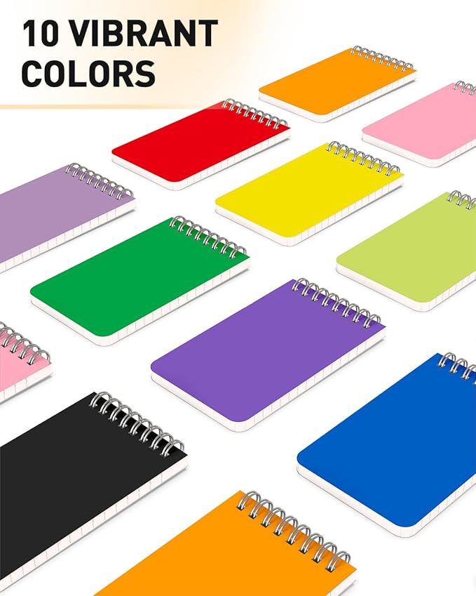 Mini Spiral Notebooks Bulk 3x5 Inch Memo Pads, 30 Packs Small Notepad Top Bound, 10 Vibrant Colored, 60 Sheets/120 Pages Pocket Notepads for Home, School, College, Office, Work, Travel